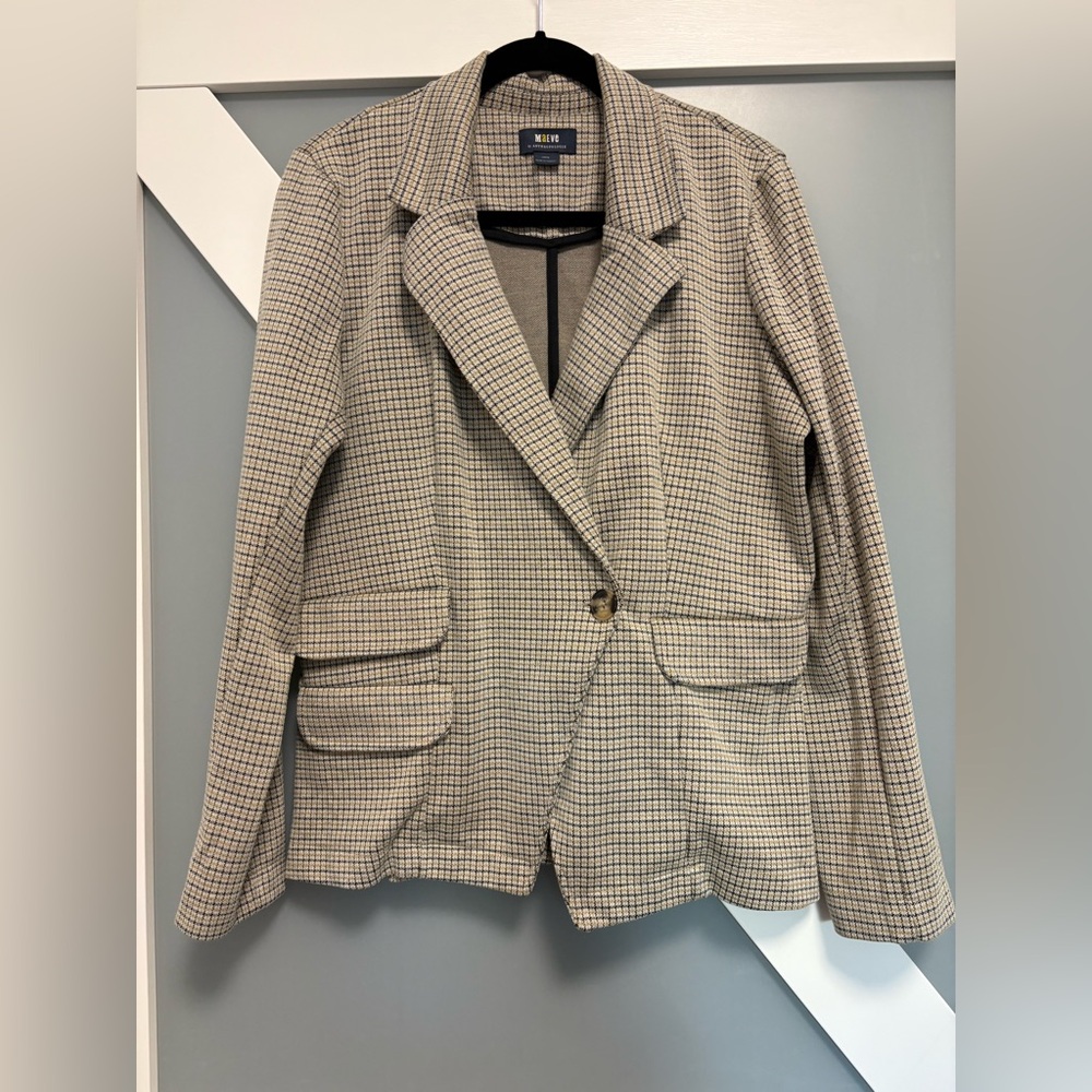 Anthropologie- MAEVE Beige and Black Plaid Blazer